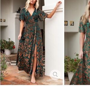 Velvet Jade and Bronze Maxi Dress